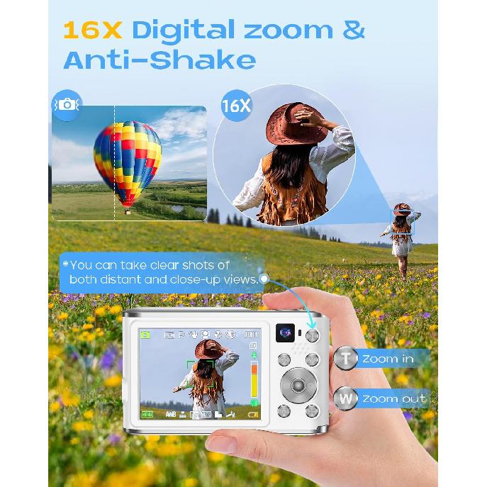 Digital Camera, UHD 4K Digital Camera with Front and Rear Camera, Autofocus 48MP 16X Digital Zoom Vlogging Camera with 32GB Card, 2.8 Inch Screen