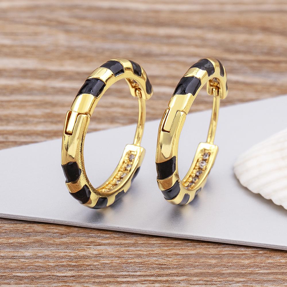 Nidin High Quality 6 Candy Colors Inlaid Zebra Stripe Pendant Earrings Enamel Oil Dripping Women's Simple French Jewelry Gifts