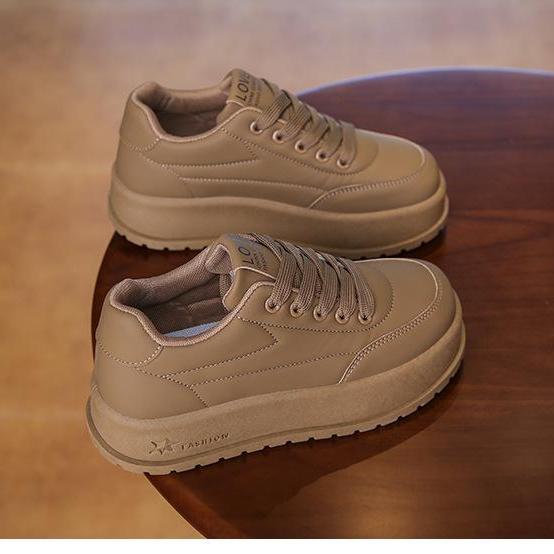 Sneakers casual con plateau spesso per donna, comode scarpe da passeggio con lacci in pelle PU, scarpe da tennis antiscivolo, scarpe da corsa traspiranti da donna
