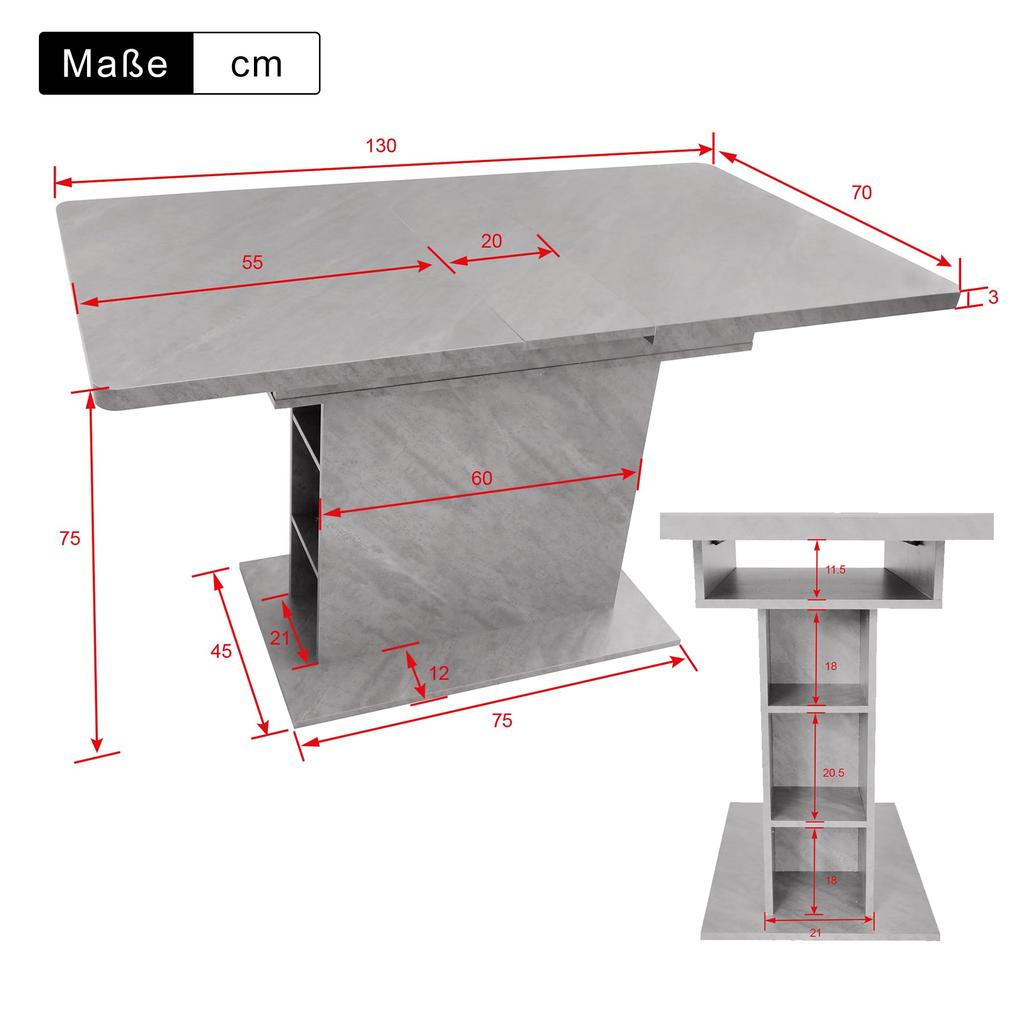 Dining Table Wood, Extendable Dining Room Tables with Storage, Rectangular Kitchen Table, Grey