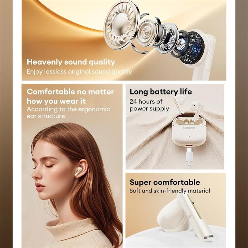 Lenovo EA160 Ασύρματα Ακουστικά Bluetooth 5.4 Hi-Fi Καθηλωτικός Ήχος 24 Ώρες Αναπαραγωγή Κλήση HD Φωνής TWS Ακουστικά Μείωση Θορύβου Χαμηλή Καθυστέρηση Ακουστικά Gaming