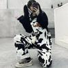Salopetă cu Imprimeu Vaci pentru Femei Negru Alb Carouri Salopetă Casual Pantaloni Harajuku Largi Pantaloni Baggy Hip-hop