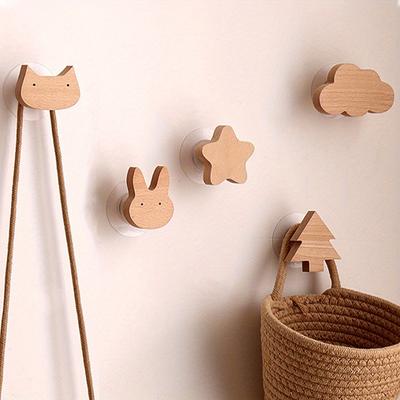 1pcs Wooden Hooks Cute Room Decor Hook Wall Keychain Coat Hook Home Door Wood Hook Hanger Kitchen Accessories Gadget