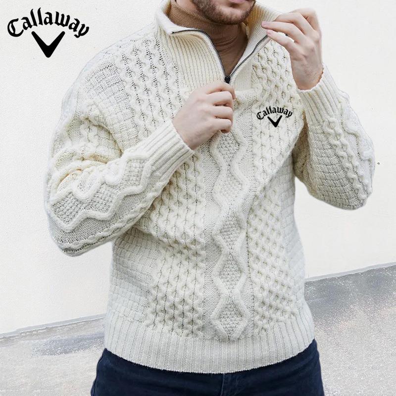 

Callaway 2024 осень/зима новый вязаный свитер на молнии с высоким воротником и длинным рукавом с витым цветком мужская одежда M