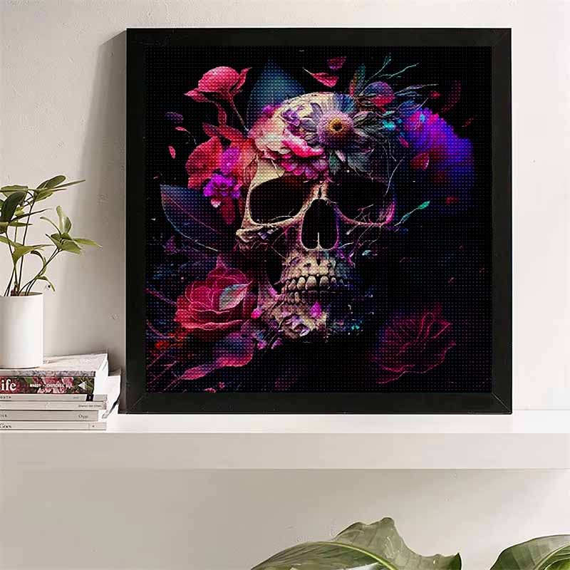 New Arrival 5D DIY Full Circle Diamond Painting  Skull Flower  Embroidery Cross Stitch Home Decor Gift 20x20cm