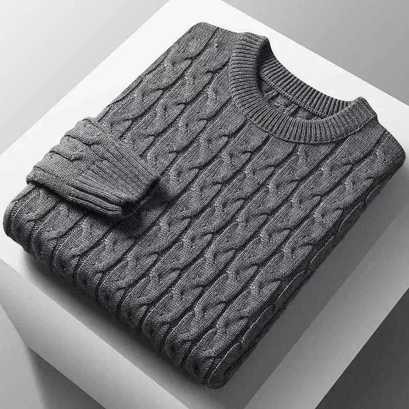 Extra dicker Winterwoll-Herrenpullover - Grobstrick-Rundhalsausschnitt