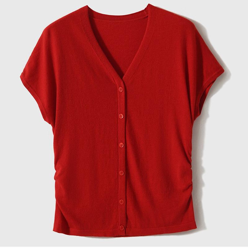 

Женские свитера, пуловеры 2025 Лето Короткий рукав V-образный вырез Черный Белый Вязаный свитер Женские топы Пуловер JJ199 One Size красный