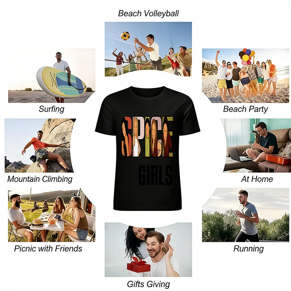 Vintage Spice Girls Print T-shirt Retro European and American Style Casual Loose Top for Men and Women Pure cotton T-shirt