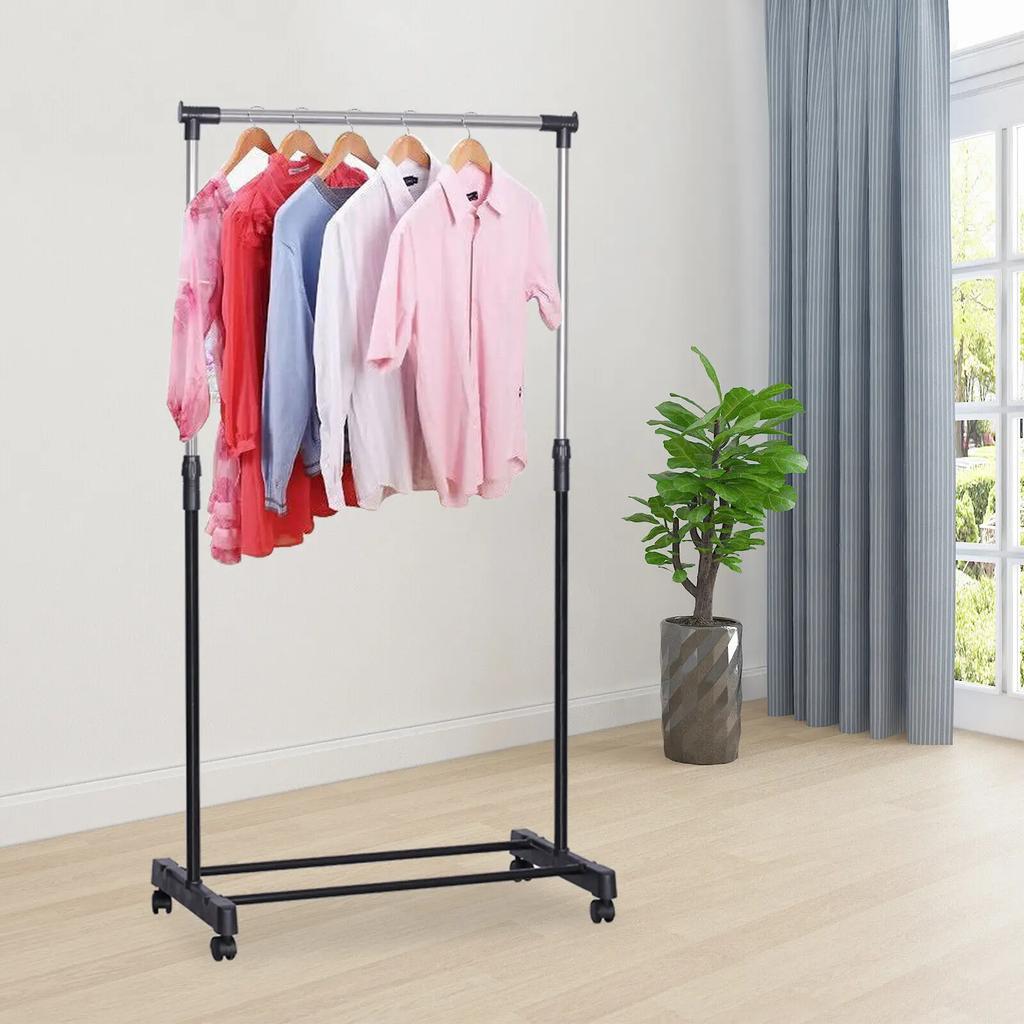 Adjustable Laundry Drying Rack with Brake Roller 35-62 Inch Foldable Clothes Hanger Stand Indoor Outdoor