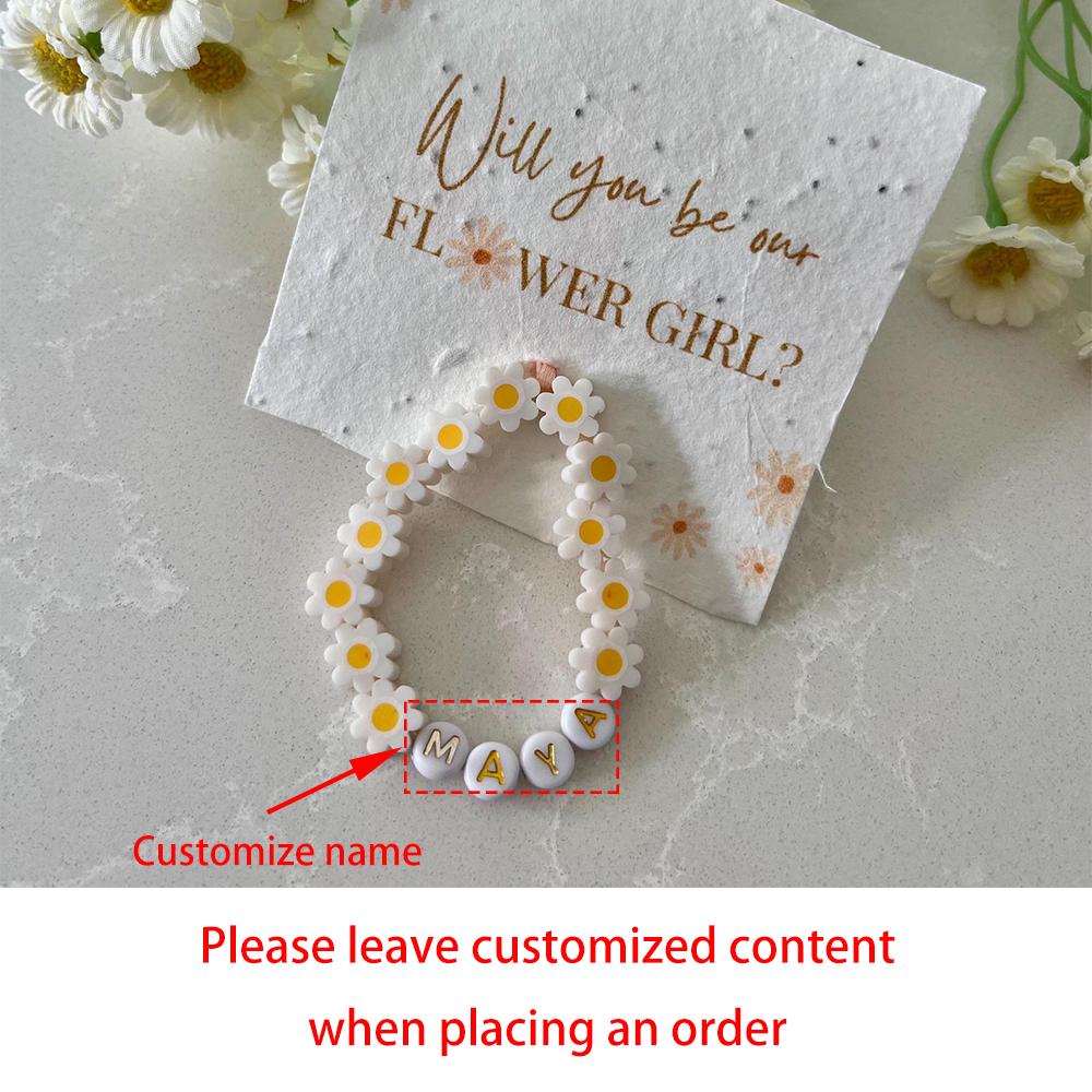 Custom Flower Girl Daisy Bracelet Proposal Bride To Be Flower Girl Gift Wedding Beaded Bracelet Bachelorette Party Bridal Shower