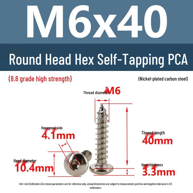 8.8 Grade Round Head Hex Socket Self-Tapping Screws M2-M4 Carbon Steel Bolts