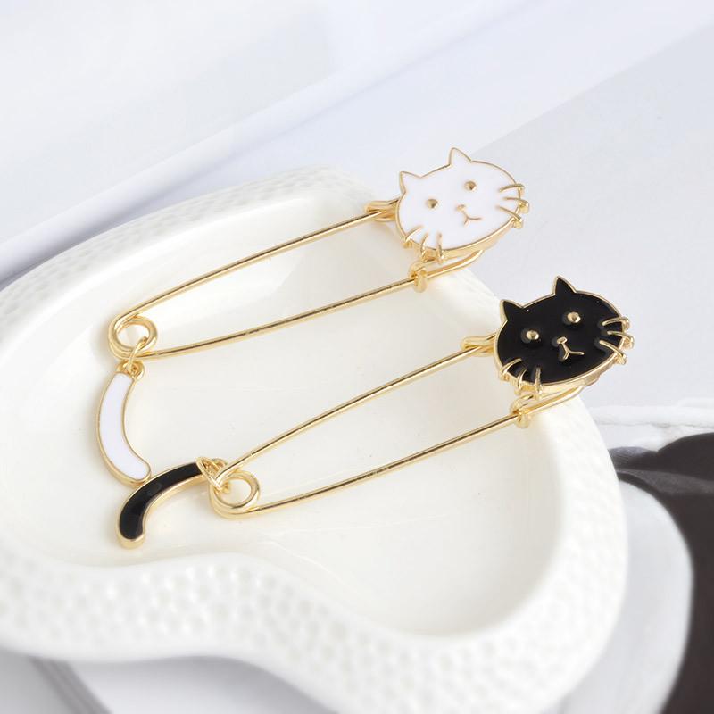 Playful Fashionable And Alloy Brooches With Cute White Cat And Black Cat Styles For Personalization Unique