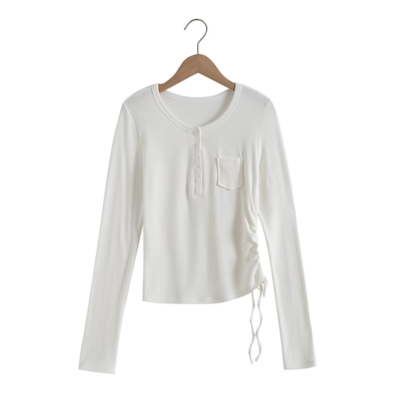 

Женская приталенная футболка с карманом на кулиске – Повседневная, Универсальная, Дизайн с круглым вырезом L белый