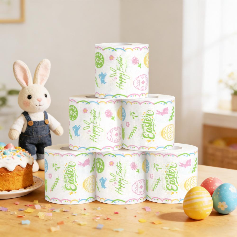 2/4/6pcs Easter Printed Toilet Paper Rolls, Fun Holiday Design 2-Ply Bathroom Tissue-Party Gift,Home Kitchen Bathroom Essential