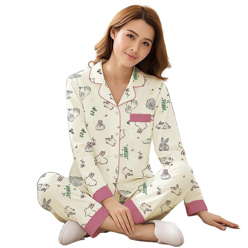 Autumn Women's Cute Rabbit Long Sleeve Pajamas - Light Luxury Two-Piece Set