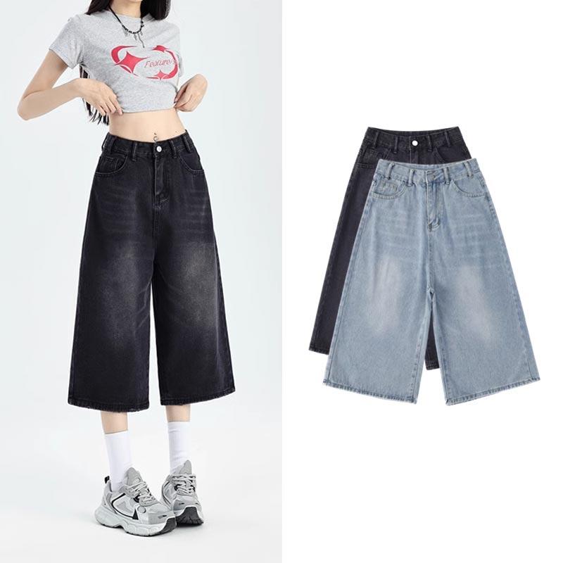Shorts Denim For Highwaisted Wideleg Women Summer Baggy Midlength Jeans Pants Solid Casual Clothing Streetwear