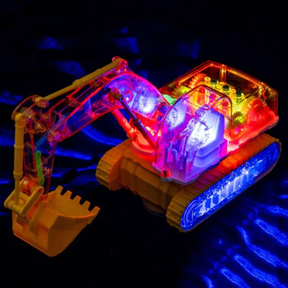 LED Transparent Gear Car Toy Light Music Light Up Excavator Toy Toddlers Kids