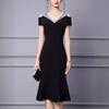 Light Luxury High-end Small Dress Dress 1011 New Thin Off-the-shoulder Fishtail Dress Host Birthday Party Dress