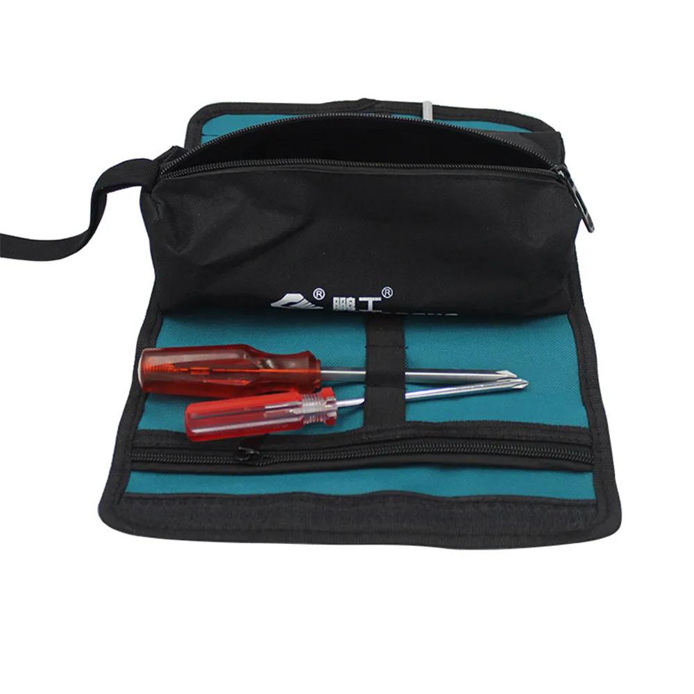 Portable Tool Storage Roll Bag Canvas Roll Bag Case For Spanner Wrench Screwdrivers Multi Organizer Electrical Work Tool Bag