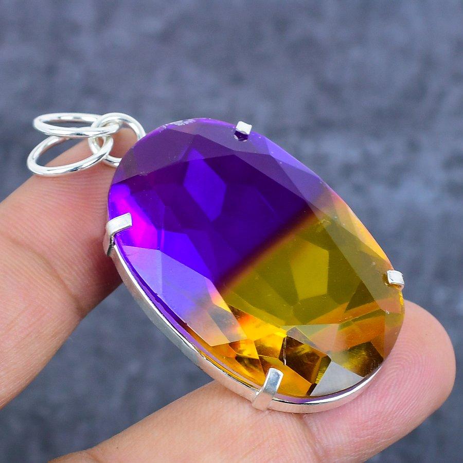 Natural Bi-Color Tourmaline 925 Sterling Silver Jewelry Pendant 2.17" n3G81