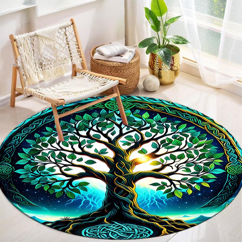 1Pc Tree of Life Circular Print Rug - home decoration Carpet For Living Room Bedroom Flooring Computer Chair Area Rug