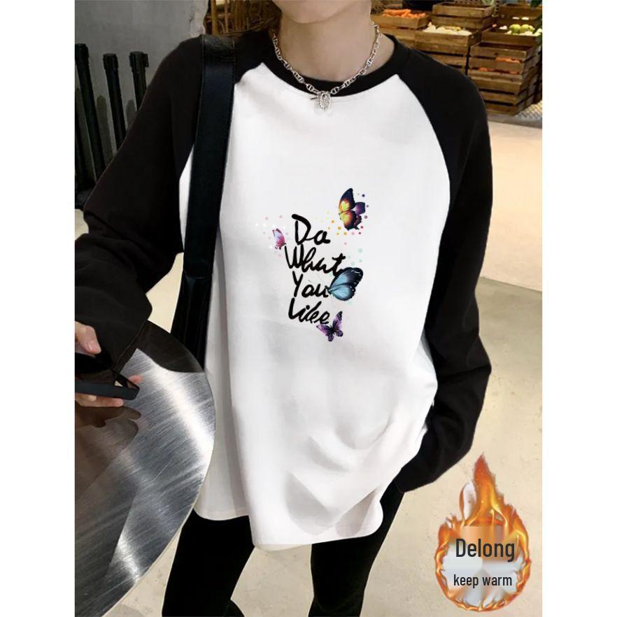 

Women s Color Block Long Sleeve T-Shirt - Autumn/Winter Casual Slimming Round Neck Top. L (100-120 jin)
