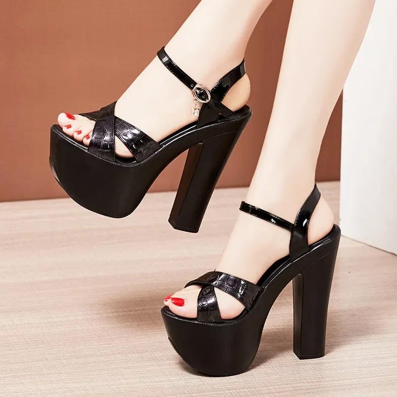 15cm Small Size 32-43 Extreme Block High Heels Sandals Summer 2025 Women's Chunky Platform Sandals for Office Model Party