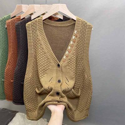Vest for Women Cotton Autumn Sleeveless Tops Knitted Sweater Vest Oversize Solid Casual V-neck Vest