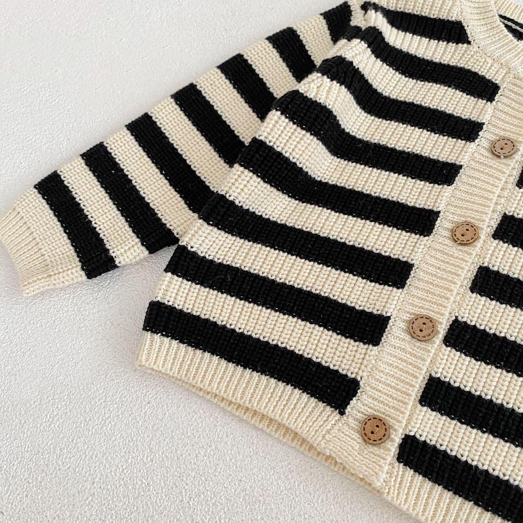 Autumn 2025 Striped Cotton Romper & Cardigan Set for Toddlers