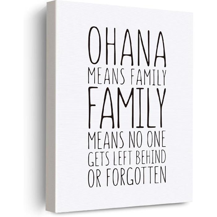 Ohana Sign Hawaiian Home Decor, Ohana Hawaii Gifts for Women Men, Framed Hawaiian Hawaii Canvas Poster Painting Wall Art, Ready to Hang for Home Means