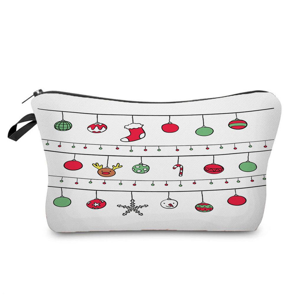 Women Christmas Ornament Print Cosmetic Bag Toiletries Organize Travel Storage Case 6693