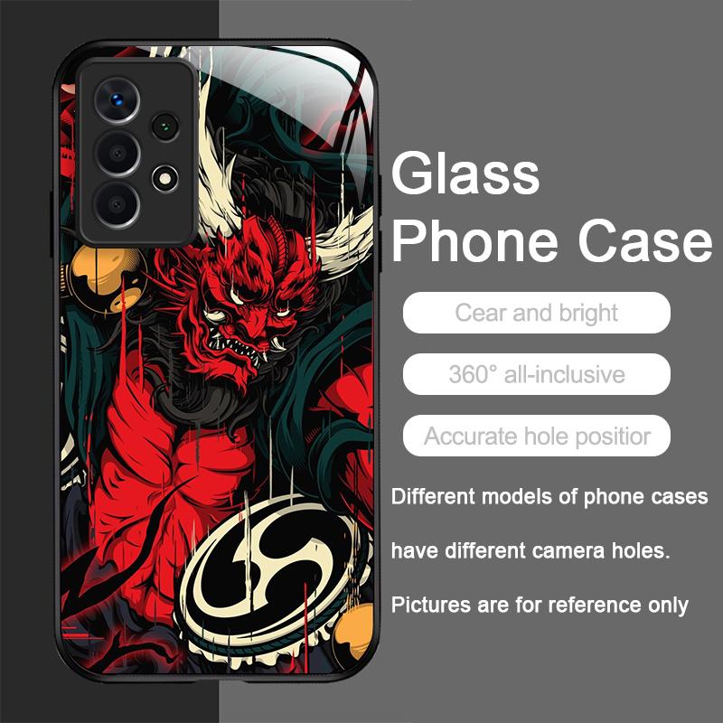 Tempered Glass Phone Case for Huawei Honor 200 100 90 Mate 50 40 Pro Nova 12 11 10 SE P30 P40 5G Japan Ghost Face Samurai Cover