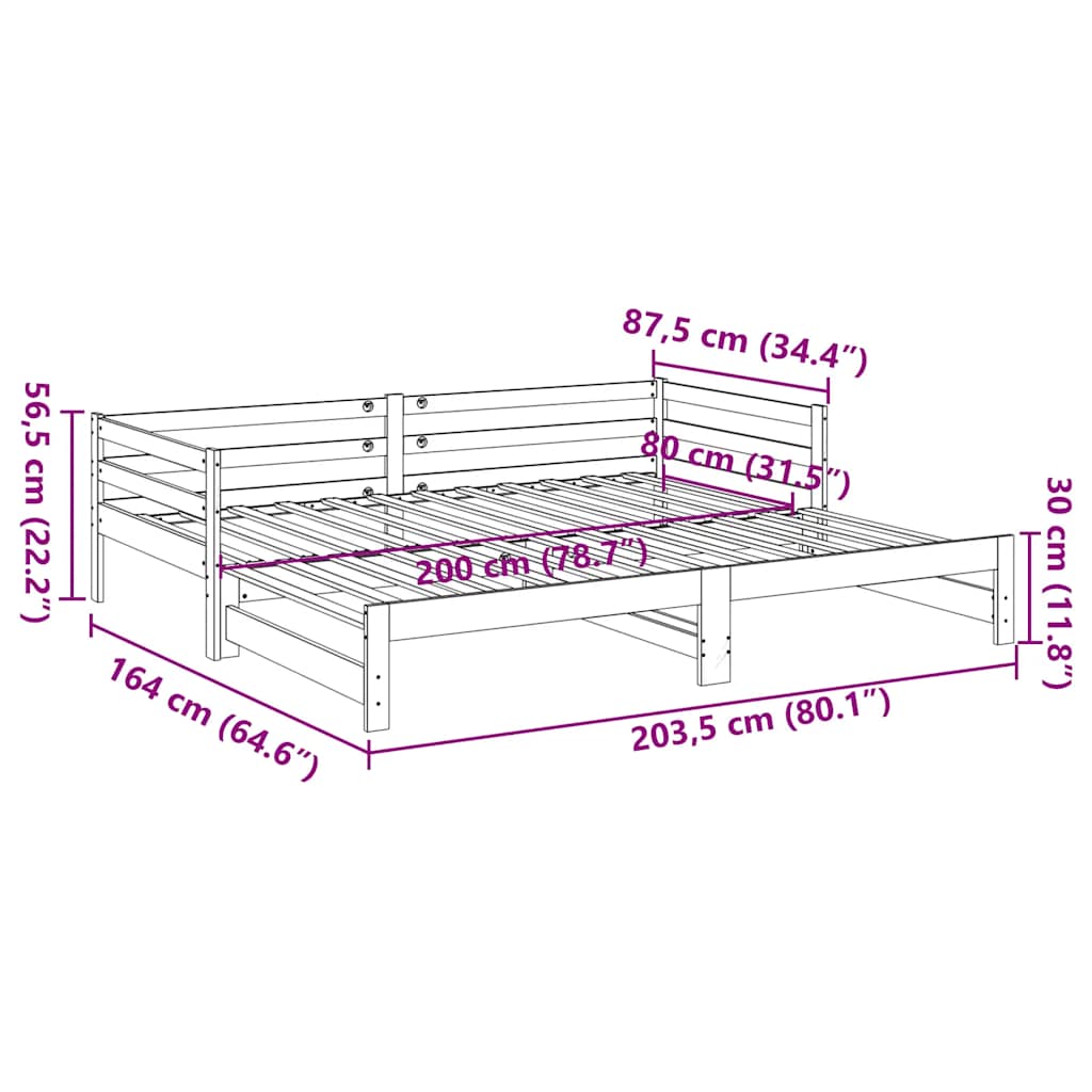 Daybed Extendable Wax Brown 80 x 200 cm Solid Pine Wood