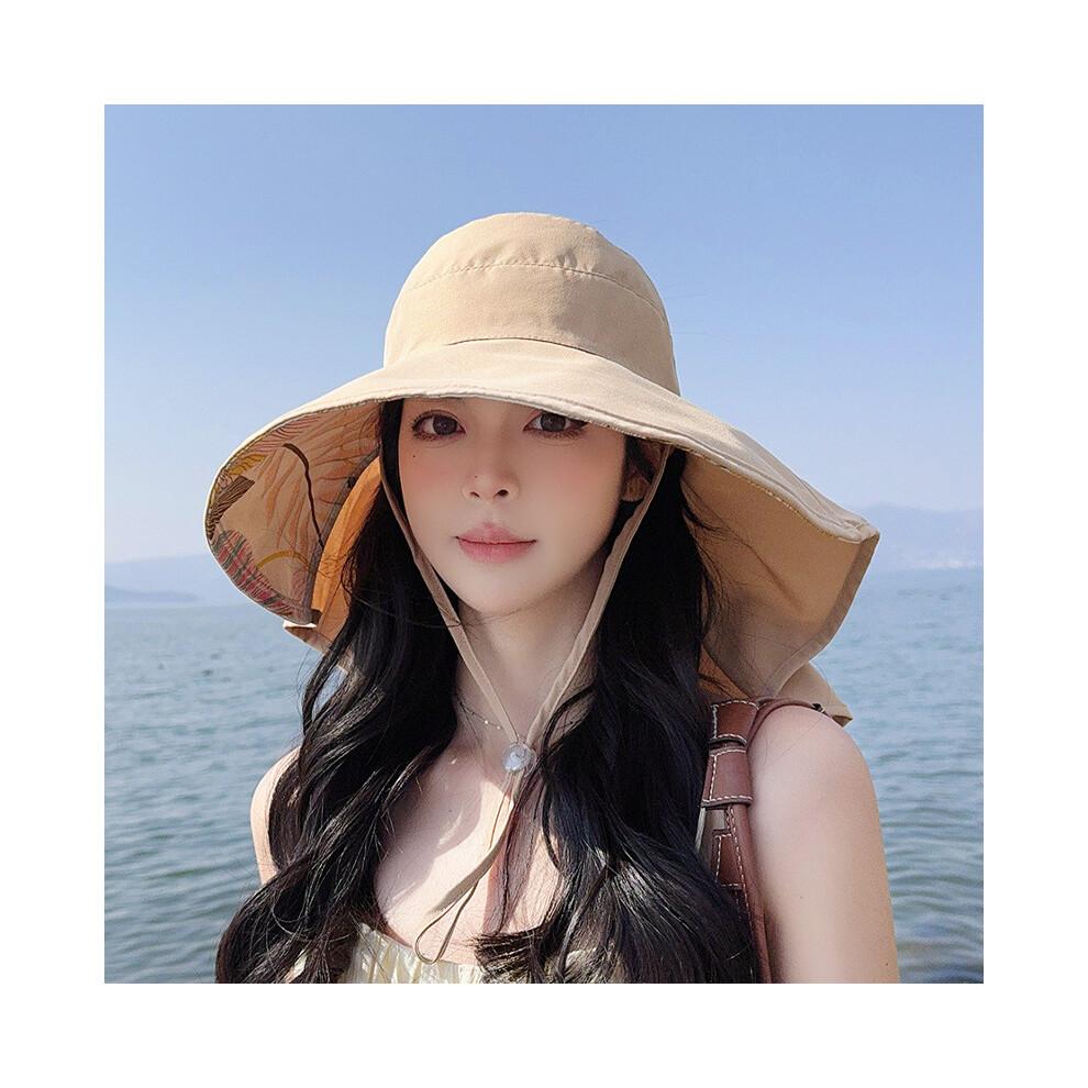 (Khaki)Summer Sun Hat Bow Decoration Outdoor Fashion Sunshade Leisure Hat Fishermans