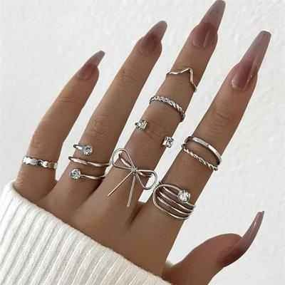 Personalized Fashion, New Simple Bow Rhinestone Ring 8-piece Set Combination