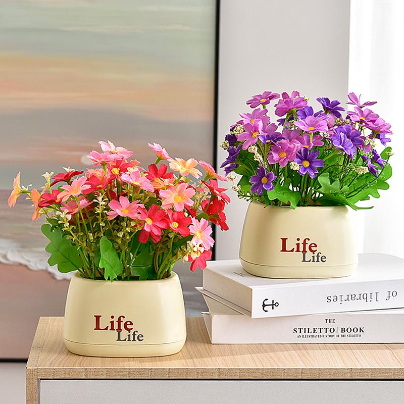 Sunflower Artificial Flower Arrangement - Small Potted Plants & Plastic Bouquets for Living Room and Dining Table Decor