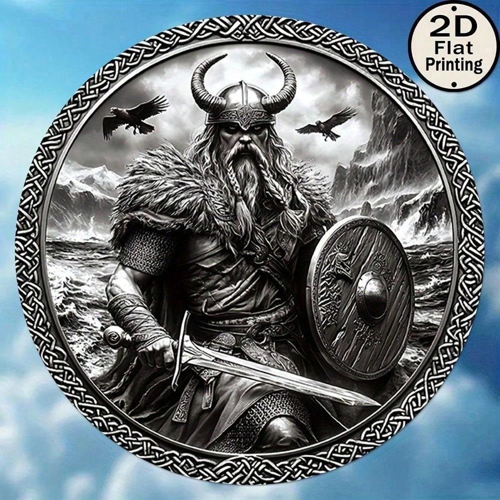 Viking Valhalla Severský Kovový Plechový Znak 8 Palců Kulaté Nástěnné Umění Vintage Hospoda Mužská Jeskyně Dekor