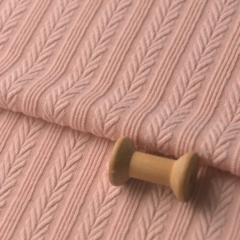 80x50cm/160x200cm Elastic Pink Leaf Jacquard Knitted Polyester Cotton Fabric For Women's Dresses Sweaters Handmade DIY Fabric