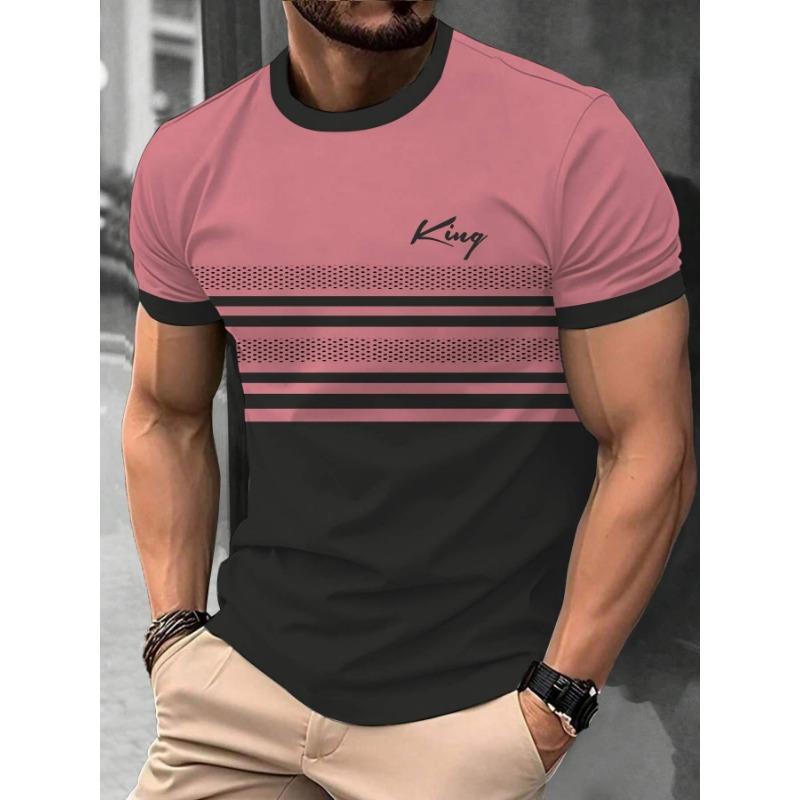 3D-Printed Color-Striped Men's T-Shirt Ship Anchor Pattern Short-Sleeve T-Shirt Harajuku Street Style Round-Neck T-Shirt Apparel