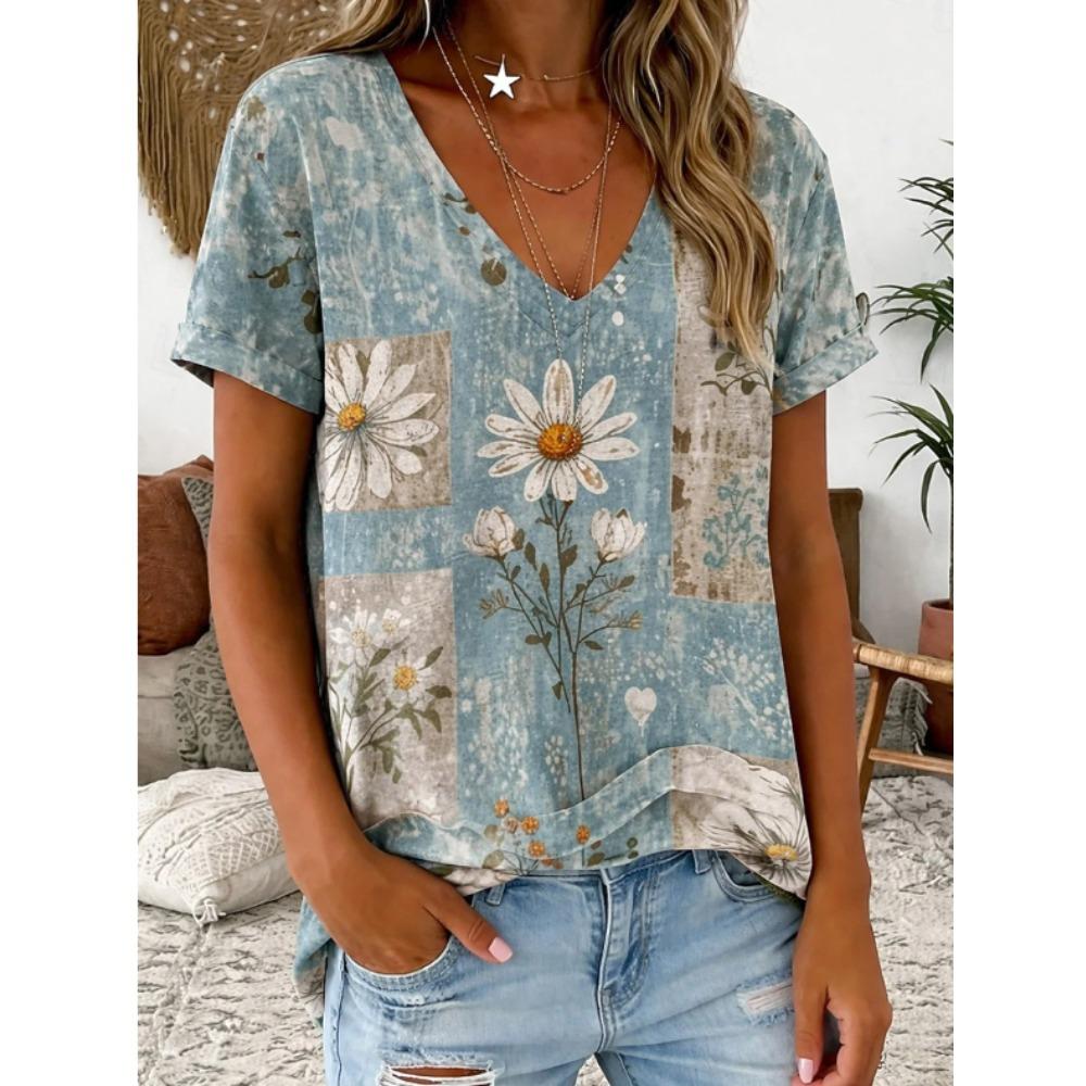 Camiseta de Verano para Mujer Estampado Vintage Manga Corta Camisetas Casuales Tops Estampados