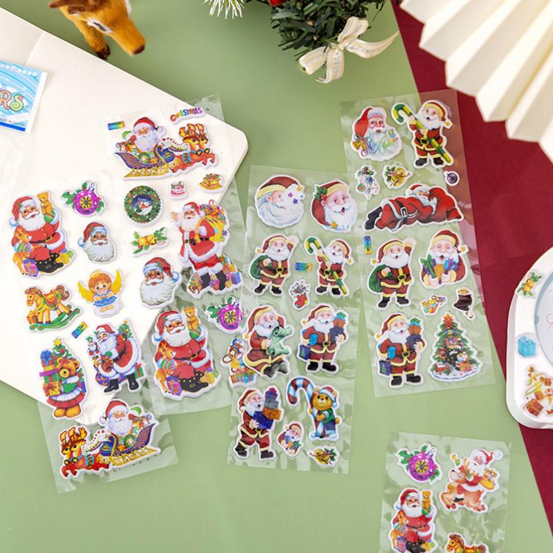 Cute Cartoon Christmas Decorating Set Assorted Handheld Balloon with 3D Puffy Stickers Santa Festival DIY Stationery Sticker ZYF