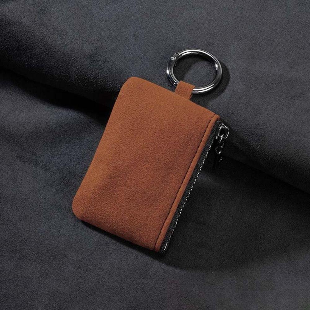 Large-Capacity Zipper Key Pouch Bag Key Cover Suede Leather Key Case for Automotive Keys
