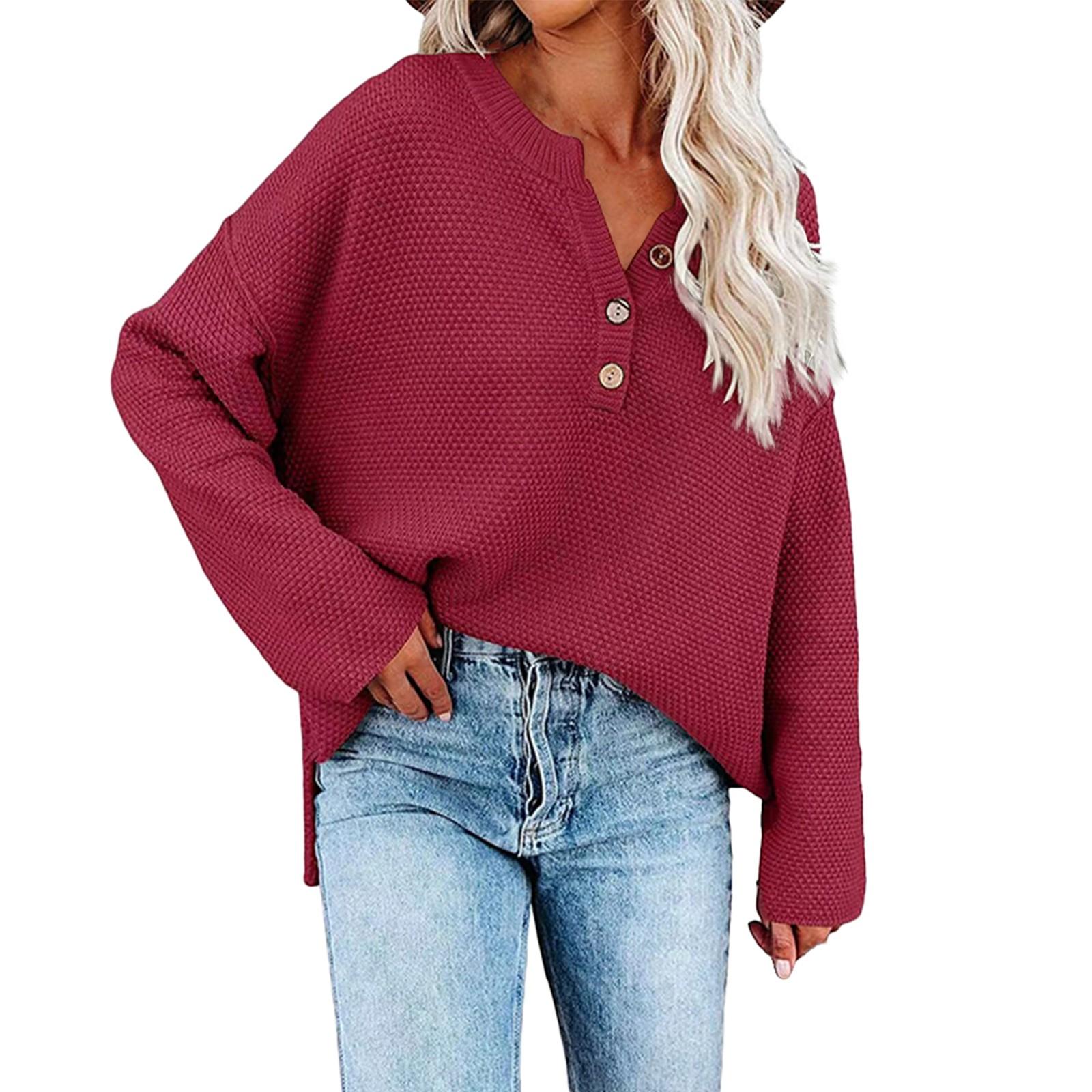 

Женская мода, повседневный однотонный свободный вязаный пуловер с круглым вырезом и пуговицами, топ XL