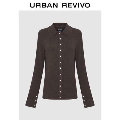 UR 2024 Winter Women's Contrast Button Lapel Knit Cardigan