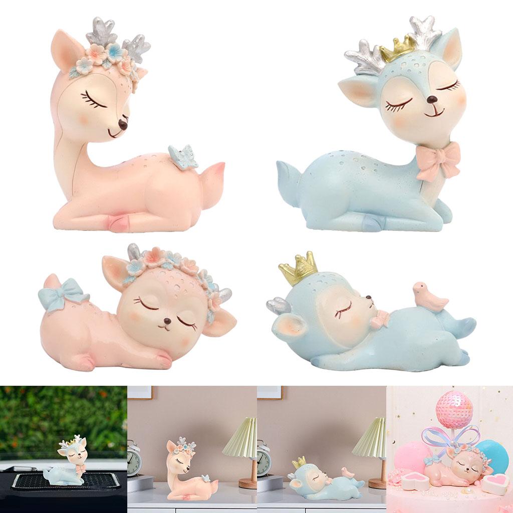 Resin Miniature Fawn Baby Deer Animals Figurines Ornaments Office Desk Decor