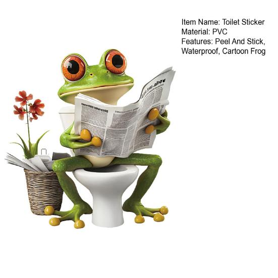 Frog Toilet Sticker Waterproof Funny Frog Reading Toilet Lid Decals Peel And Stick Removable Animal Sticker for Bathroom WC Wall Door Decor