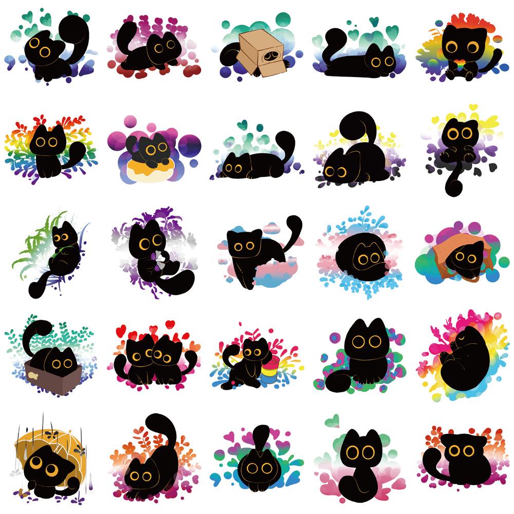 50pc Set: Pride Black Cat Cartoon Stickers for DIY Phone Case & Water Bottle Decor