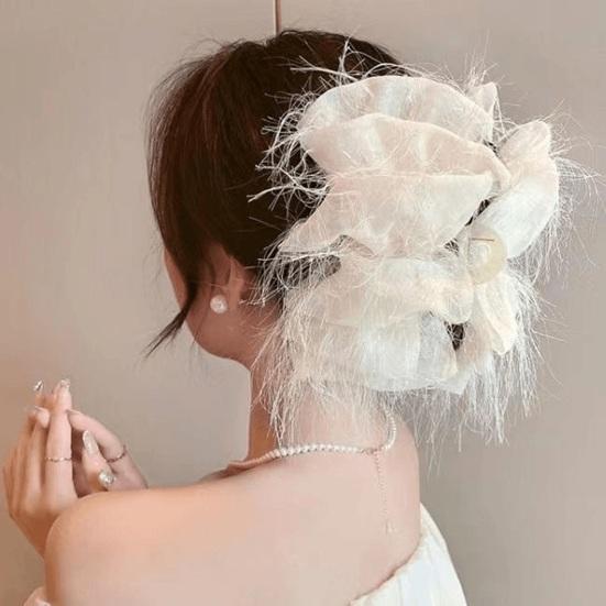 Hair Claw Furry Tassel Design Large Shark Clip Back Head Shimmer Texture Hair Clip Stable Hold Hair