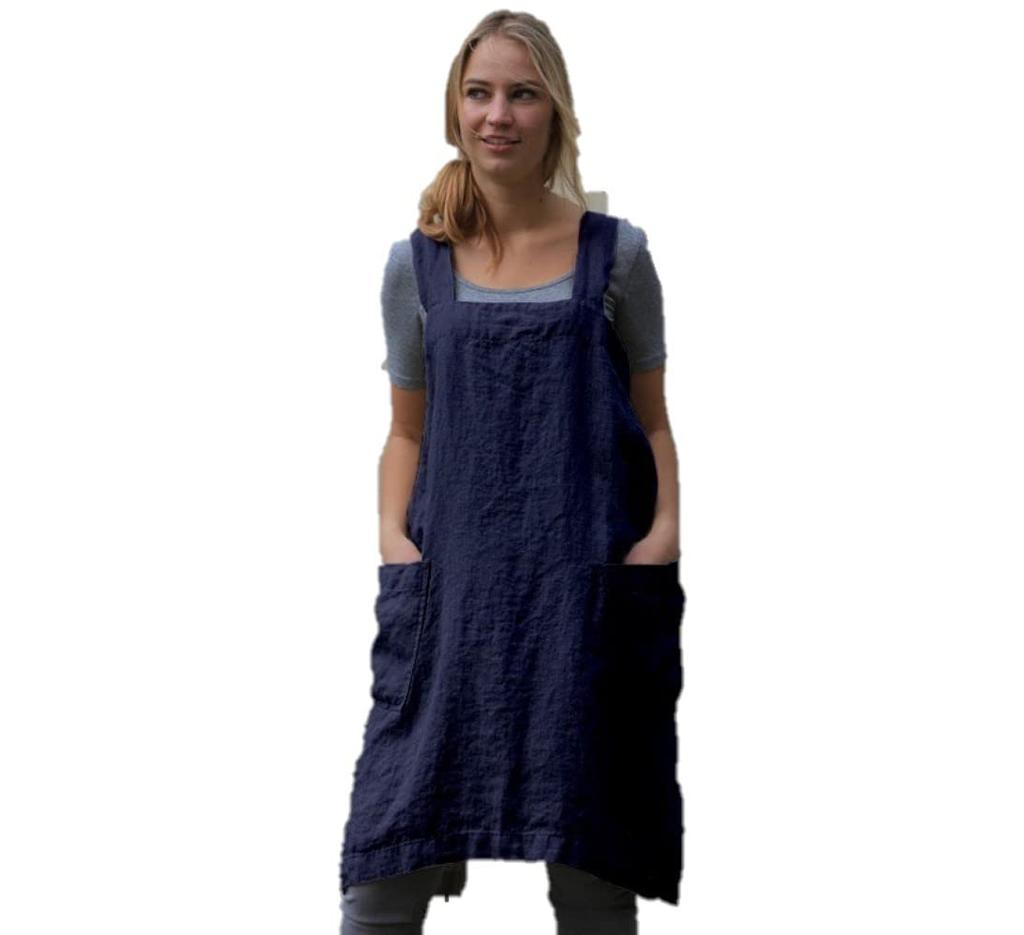 [RioSole] Crossback Apron Apron Baking Cooking Gardening Works Pocket (L, Navy)