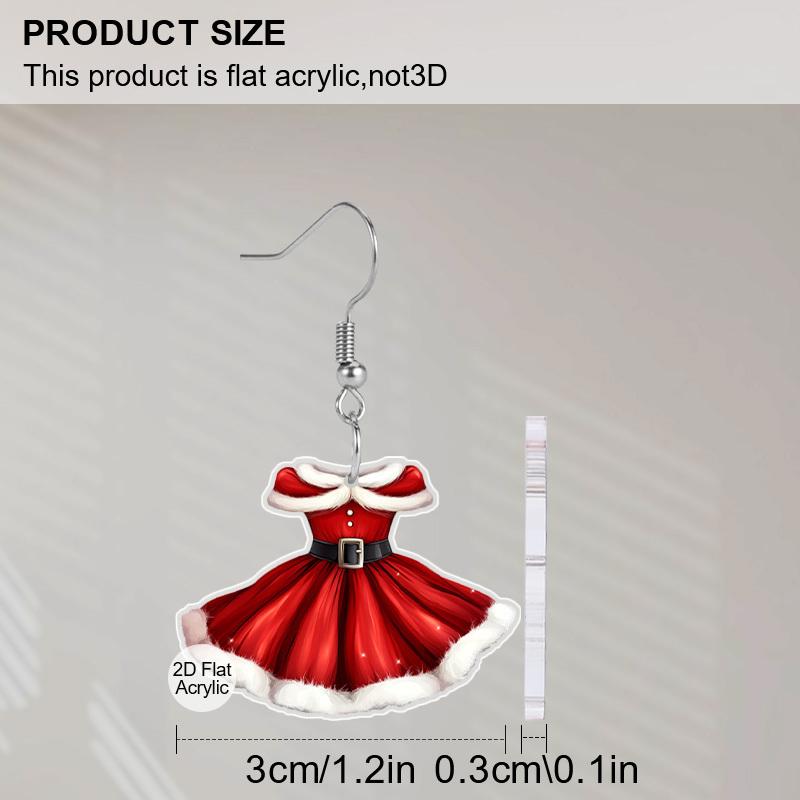 2D Flat Acrylic Cute Christmas Dress Dangle Earrings, Suitable As A Holiday Gift for Women, Holiday Party Decorative Jewelry.